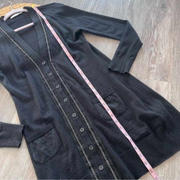 Anne Fontaine black wool v neck chain embellished cardigan‎ sweater women’s 38 - Picture 3 of 10